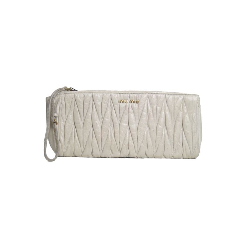 Clutch-Miu-Miu-Matelasse-Leather-Wristlet-Off-White