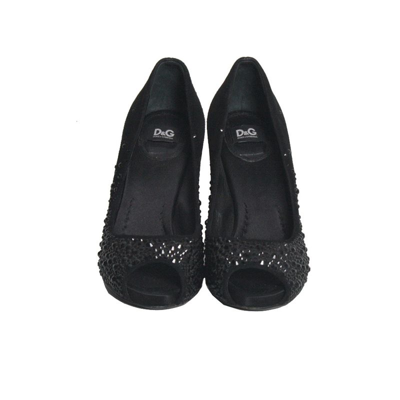 Peep-toe-Dolce-Gabbana-Camurca-Preto-Strass