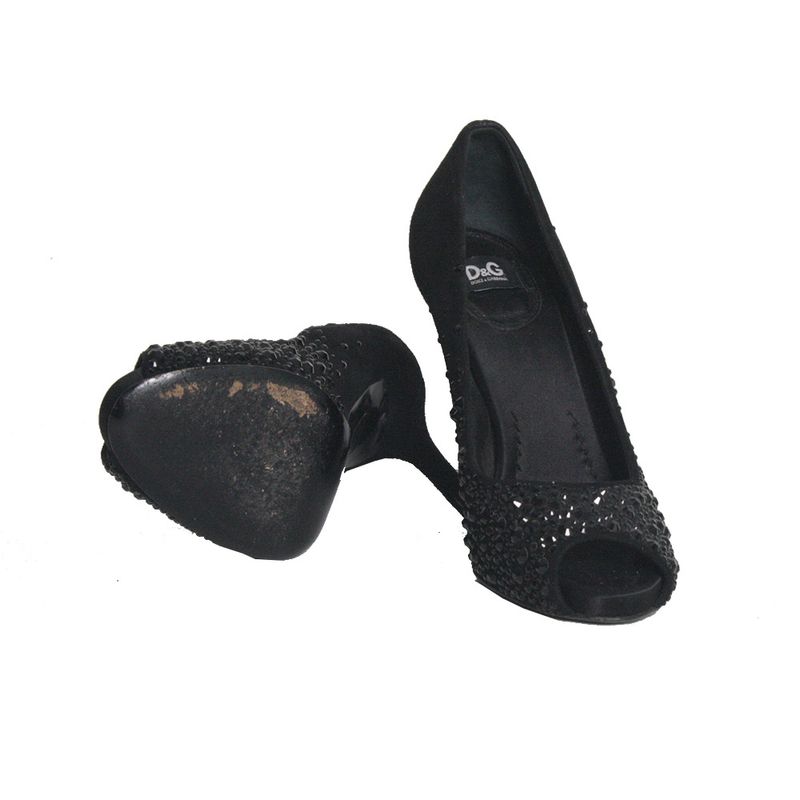 Peep-toe-Dolce-Gabbana-Camurca-Preto-Strass