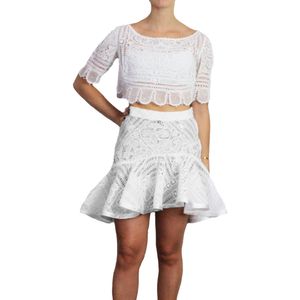 Conjunto Martha Medeiros Cropped e Saia Branco