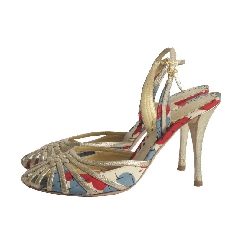 Sandalia-de-Salto-Bottega-Veneta-Intrecciato-Dourada