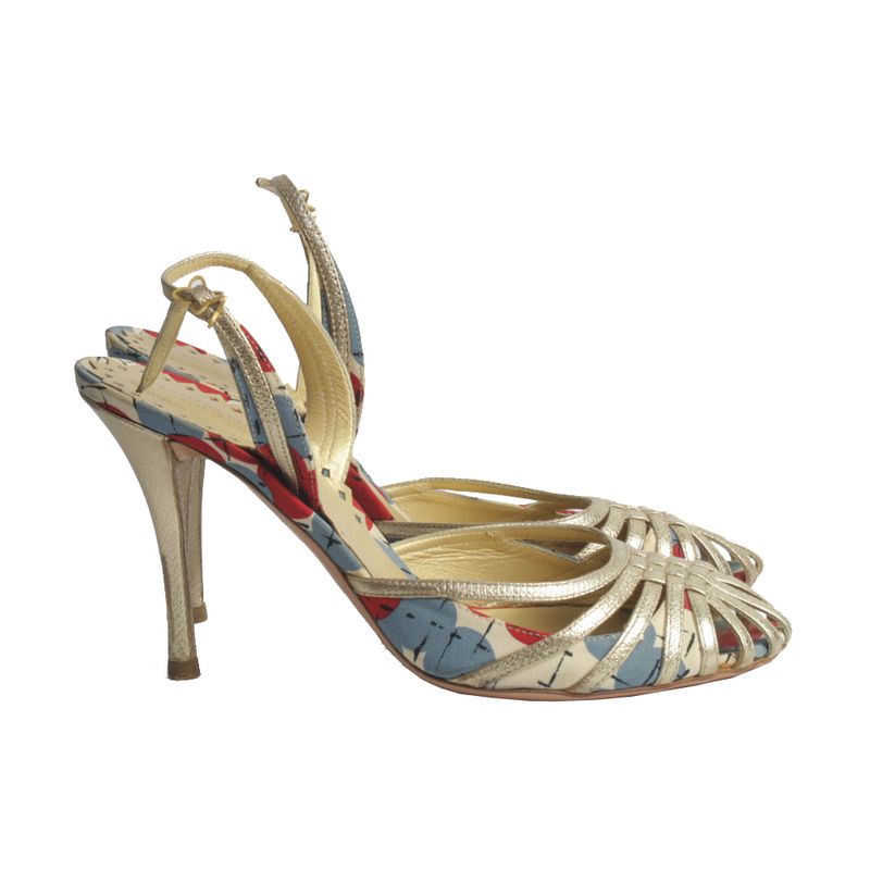 Sandalia-de-Salto-Bottega-Veneta-Intrecciato-Dourada