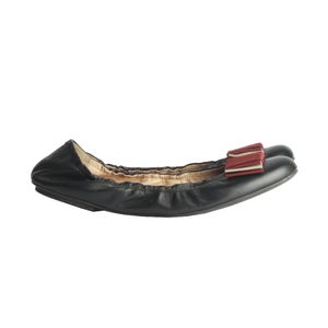 Sapatilha Bally Couro Preto e Laço Vermelho
