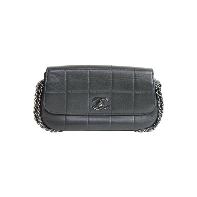 Bolsa-Chanel-Couro-Lambskin-Preta-Alca-Correntes-Chumbo
