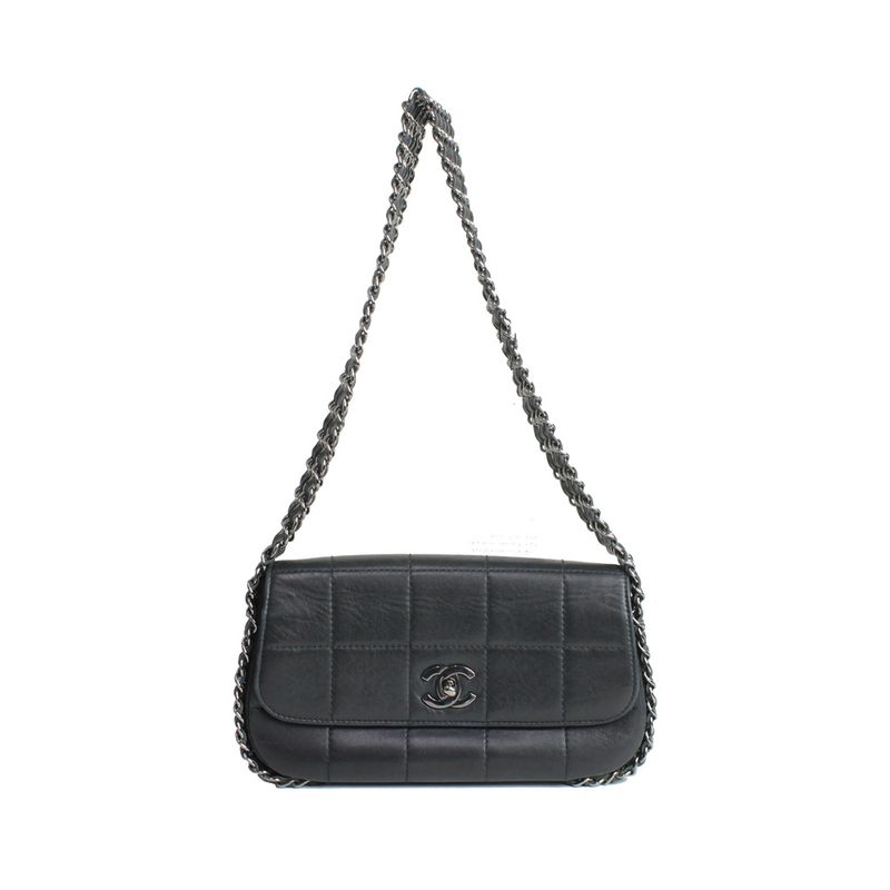 Bolsa-Chanel-Couro-Lambskin-Preta-Alca-Correntes-Chumbo