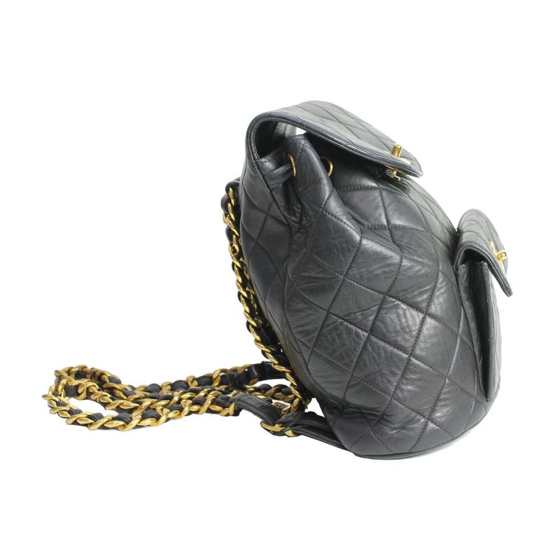 Mochila-Chanel-Vintage-Quilted-Couro-Preto-Alca-Corrente
