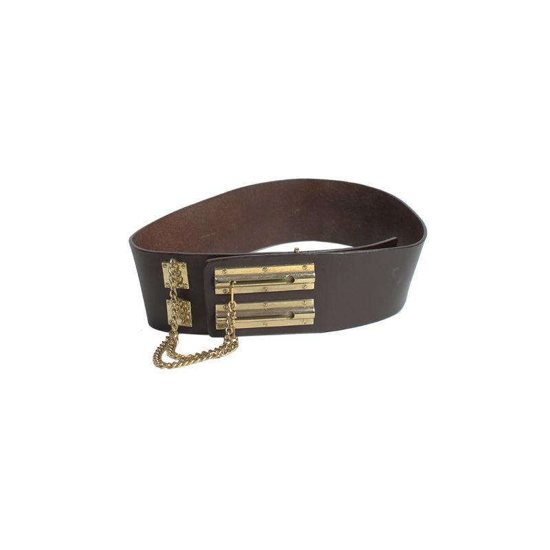 Cinto-Chanel-Vintage-Couro-Liso-Duplo-Marrom