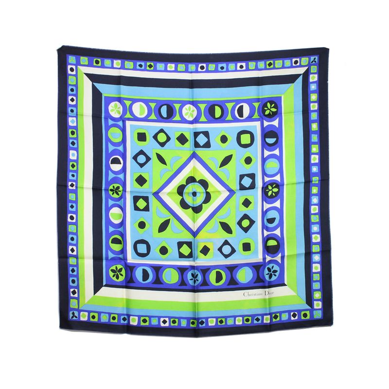 Lenco-De-Seda-Christian-Dior-Verde-E-Azul-80-x-80