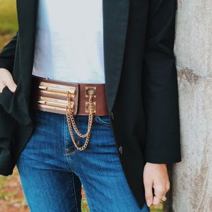 Cinto Chanel Vintage Couro Liso Duplo Marrom