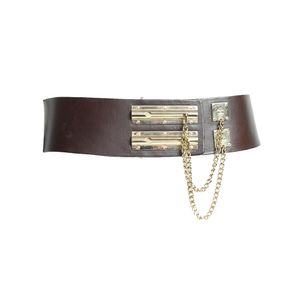 Cinto Chanel Vintage Couro Liso Duplo Marrom