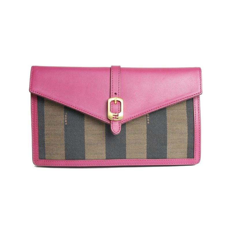 Clutch-Fendi-Trimmed-Pequin-com-Couro-Rosa