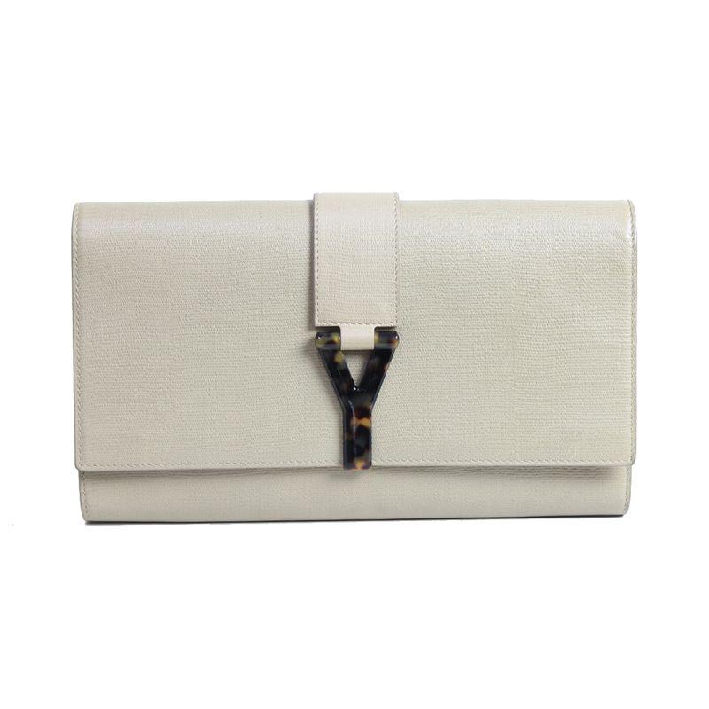 Clutch-Saint-Laurent-Chyc-Flap-Bege-e-Tartaruga