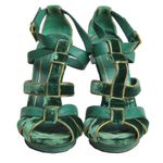 Sandalia-Gucci-Veludo-Verde-com-Detalhes-Dourados