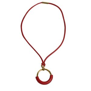 Colar Hermes Pendente Couro Vermelho