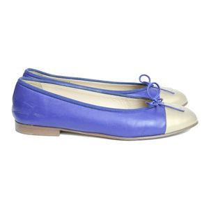 Sapatilha Chanel Couro Azul e Dourado