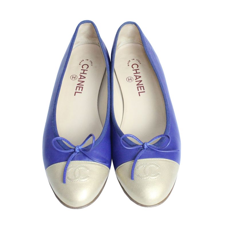 Sapatilha-Chanel-Couro-Azul-e-Dourado