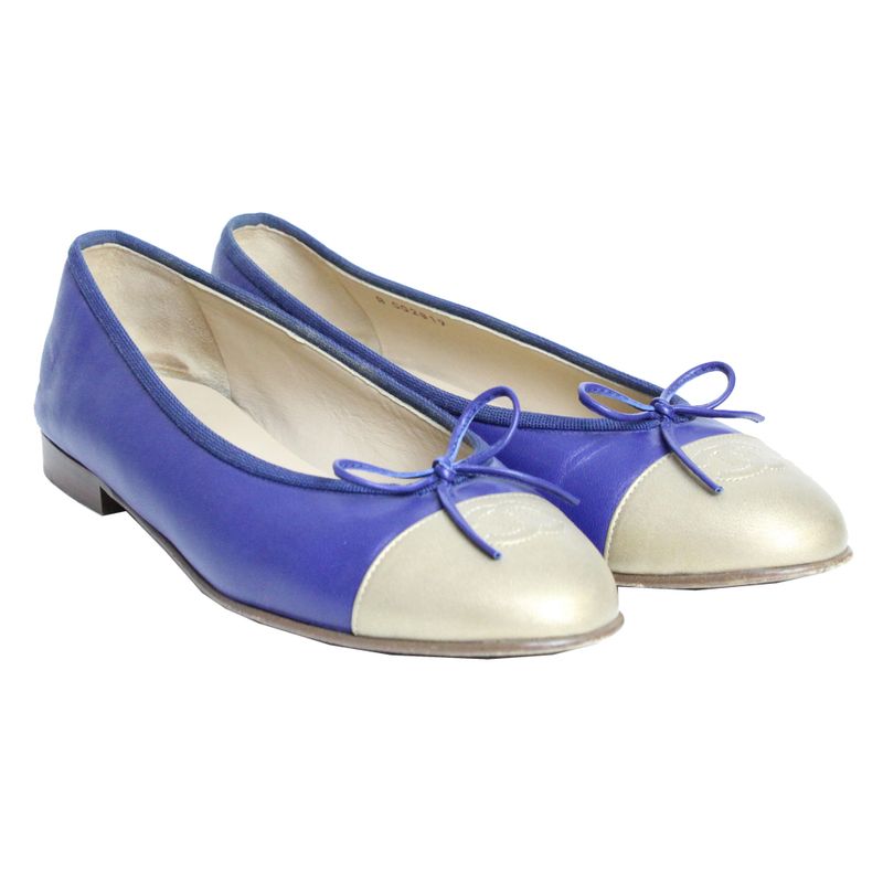 Sapatilha-Chanel-Couro-Azul-e-Dourado