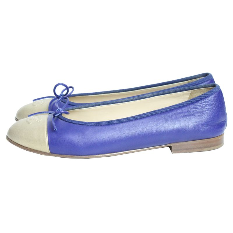 Sapatilha-Chanel-Couro-Azul-e-Dourado
