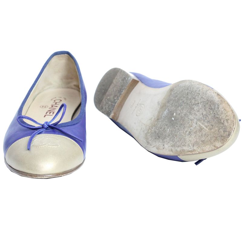 Sapatilha-Chanel-Couro-Azul-e-Dourado