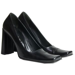 Salto Prada Bico Quadrado Couro Preto