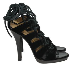 Sandália Saint Laurent Amarração Camurça Preta