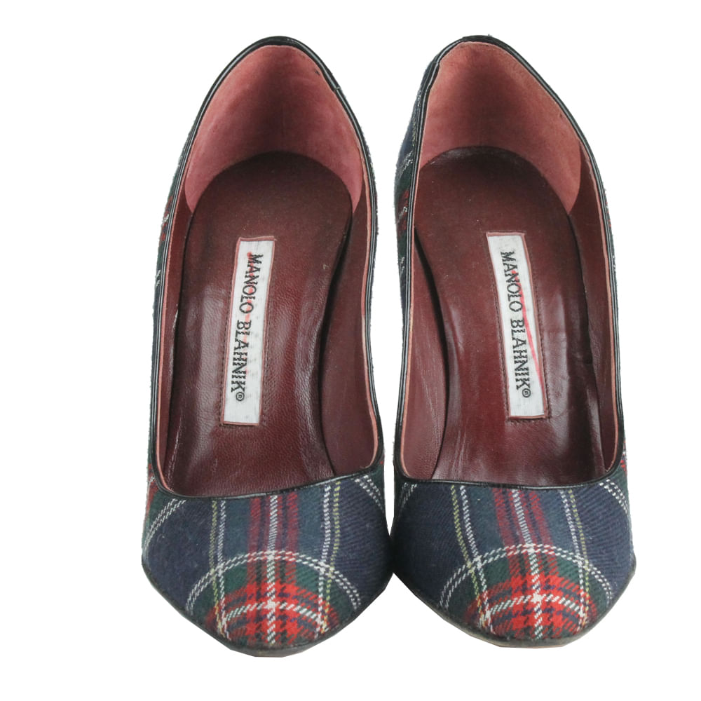 Salto Manolo Blahnik Xadrez | Brechó de luxo | Pretty New Salto Manolo Blahnik Xadrez | Brechó de luxo | Pretty New