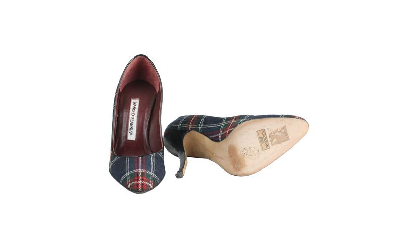 Salto Manolo Blahnik Xadrez | Brechó de luxo | Pretty New Salto Manolo Blahnik Xadrez | Brechó de luxo | Pretty New