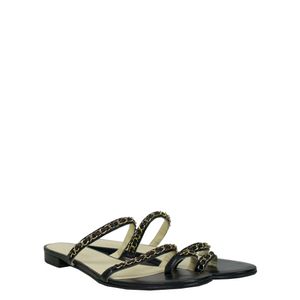 Sandália Rasteira Chanel Couro Preto
