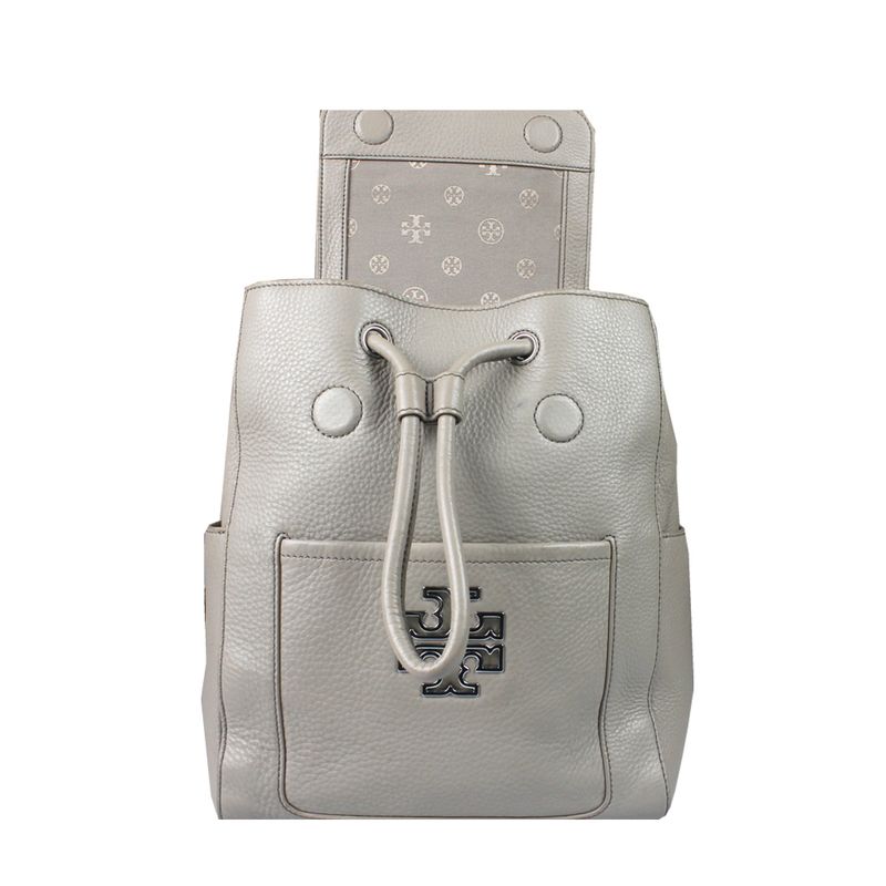 Mochila-Tory-Burch-Couro-Cinza