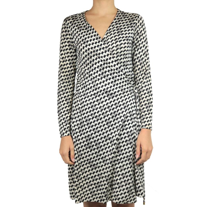 Vestido-Wrap-Dress-Diane-Von-Furstenberg-Estampado-Geometrico-Cinza-Preto-e-Branco