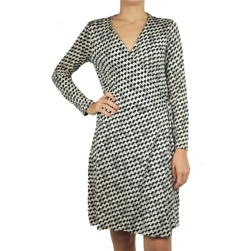 Vestido-Wrap-Dress-Diane-Von-Furstenberg-Estampado-Geometrico-Cinza-Preto-e-Branco