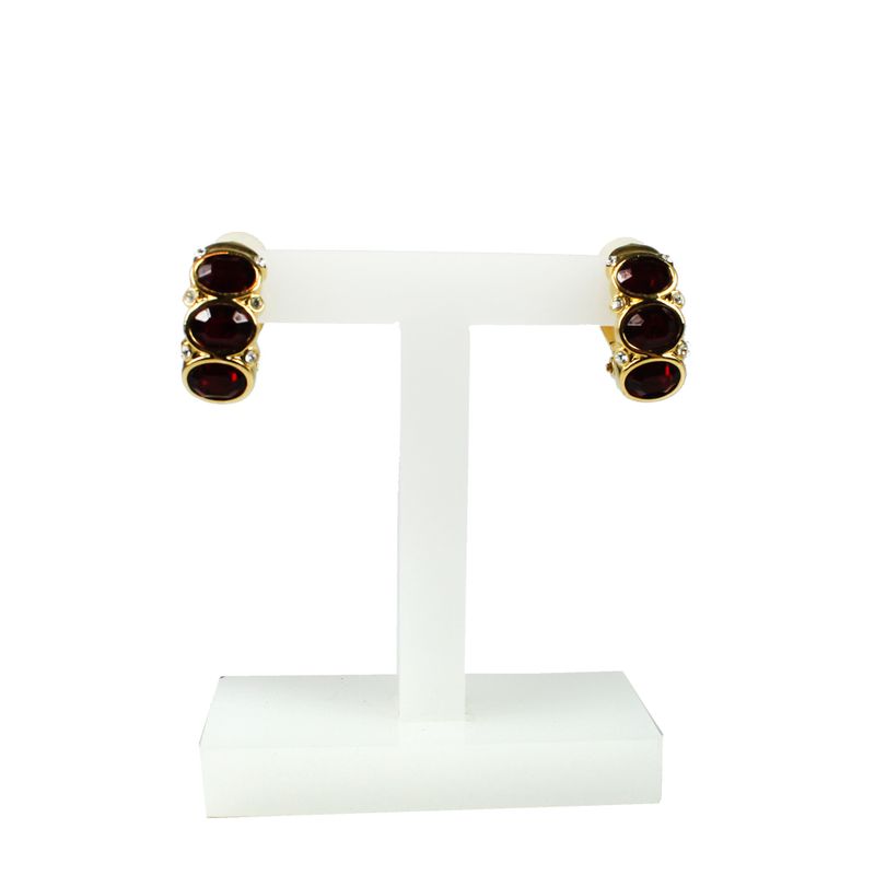 Brincos-de-Pressao-Swarovski-Vintage-Dourado-com-Cristais-Vermelhos