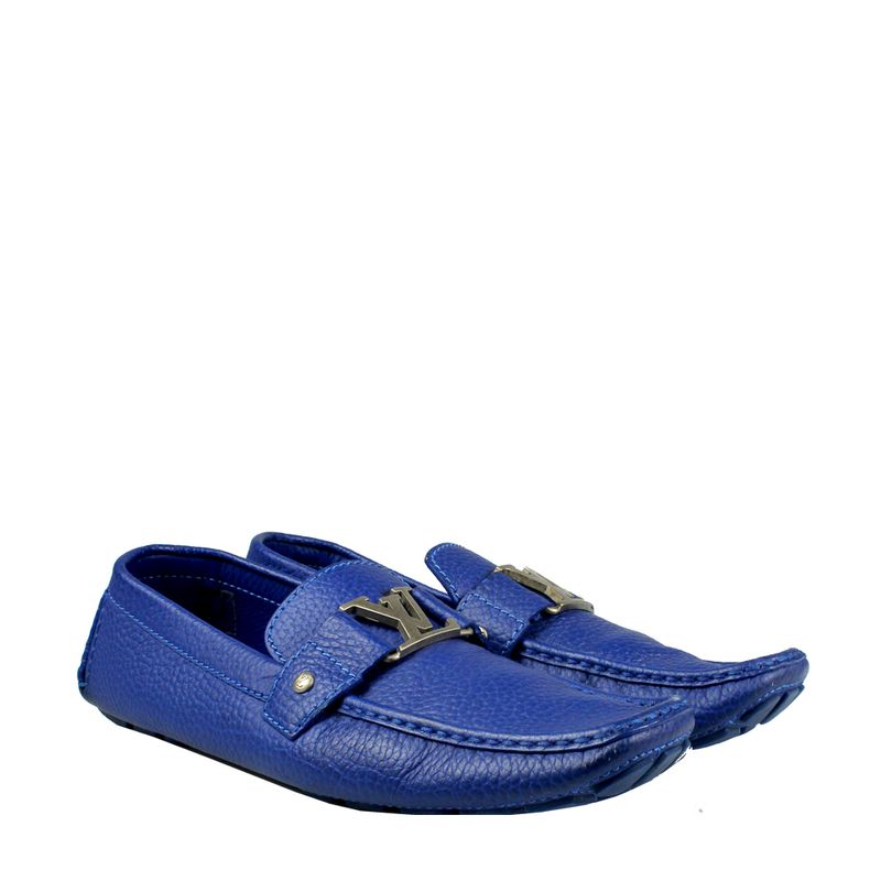 Mocassim-Louis-Vuitton-Couro-Azul-Bic-com-Inicial-LV-Azul