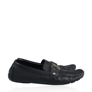 Mocassim Louis Vuitton Couro Azul Escuro Liso com Inicial LV