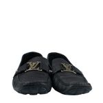 Mocassim-Louis-Vuitton-Couro-Azul-Escuro-Liso-com-Inicial-LV