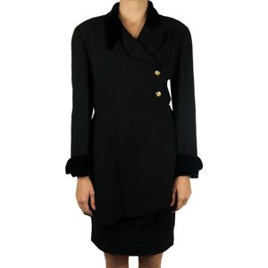 Conjunto Chanel Vintage Preto Casaco Longuinho e Saia