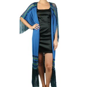 Kimono Emar Batalha Azul com Croche e Franjas em seda