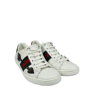 Tênis Gucci Couro Branco e Bordado de Strass
