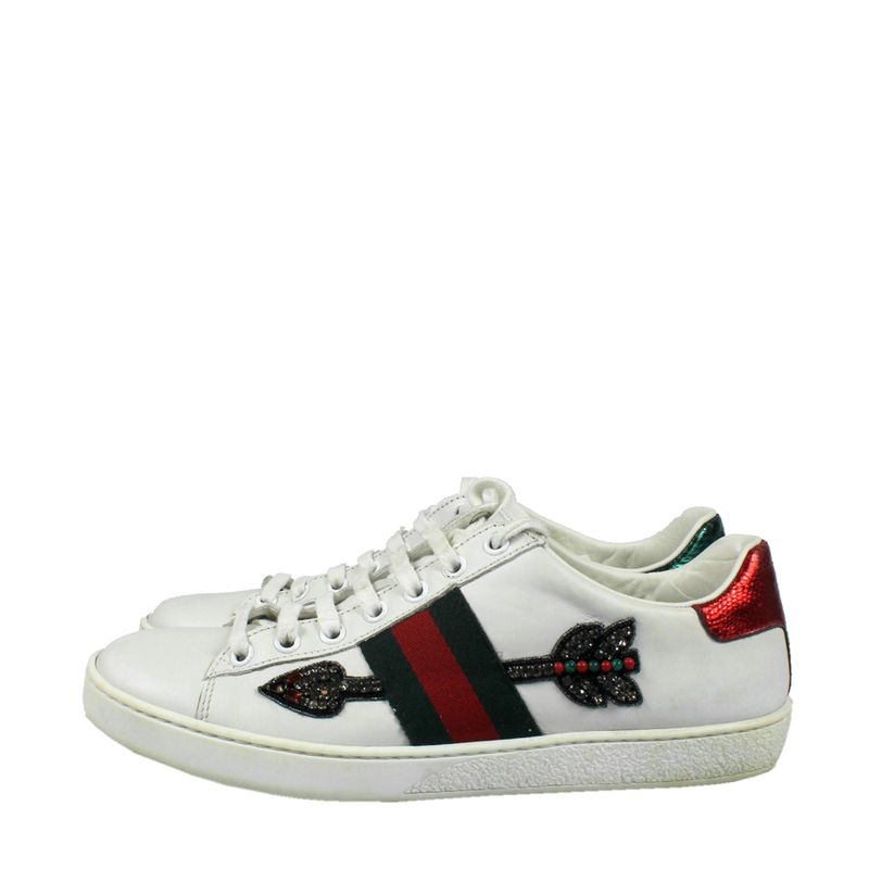 Tenis-Gucci-Couro-Branco-e-Bordado-de-Strass