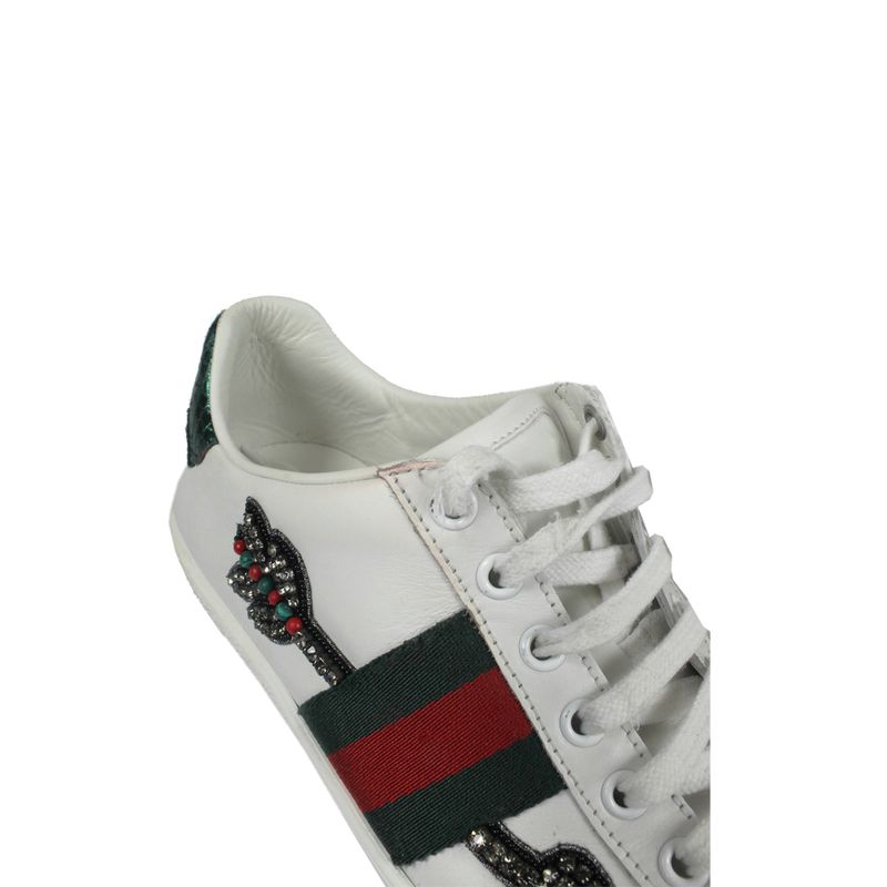 Tenis-Gucci-Couro-Branco-e-Bordado-de-Strass