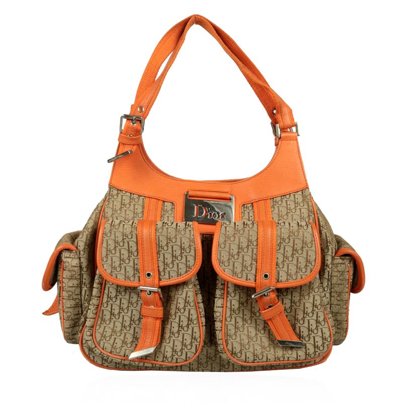 Bolsa-Christian-Dior-Monograma-Couro-Laranja