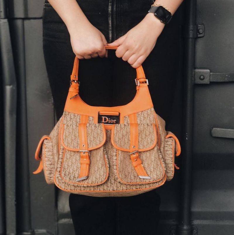 Bolsa-Christian-Dior-Monograma-Couro-Laranja