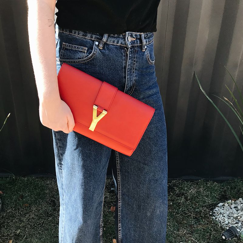 Clutch-Saint-Laurent-Belle-du-Jour-Couro-Vermelho