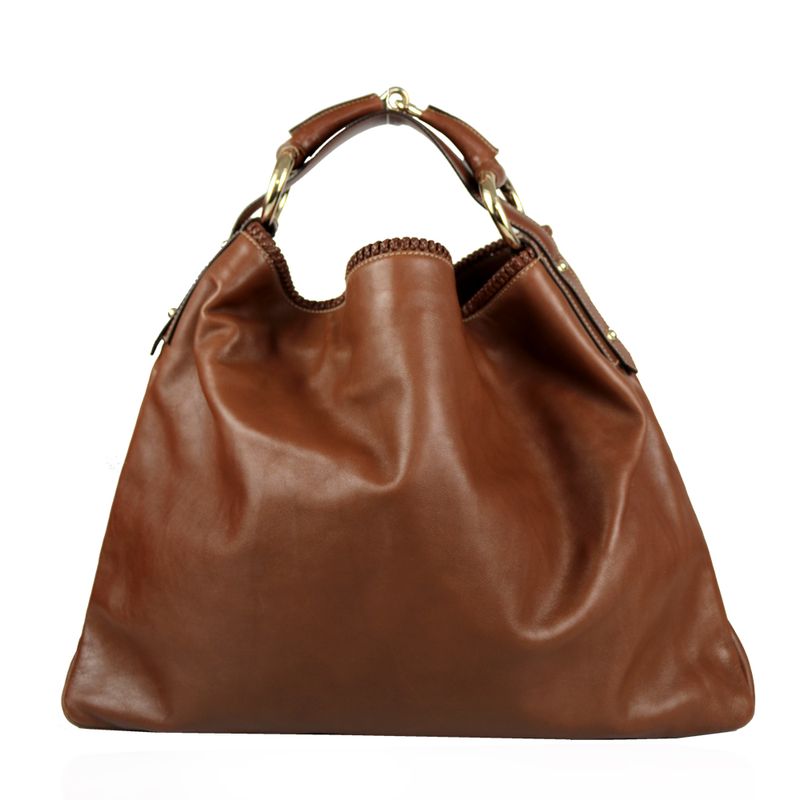 Bolsa-Gucci-Horsebit-Couro-Marrom-Grande