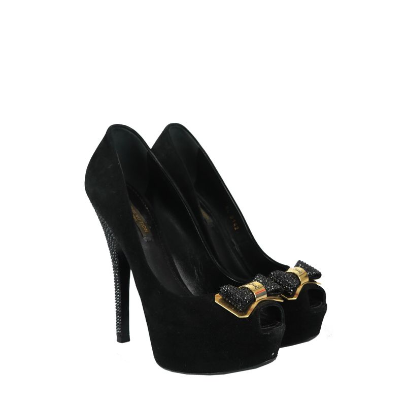Peep-Toe-Louis-Vuitton-Camurca-Preto-com-Laco-e-Strass