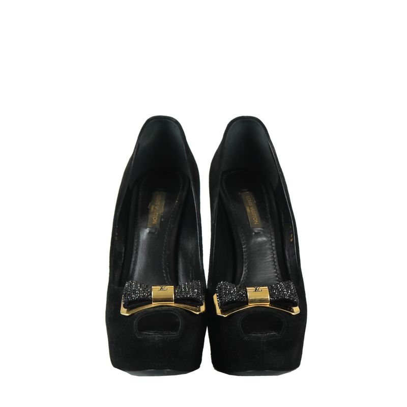 Peep-Toe-Louis-Vuitton-Camurca-Preto-com-Laco-e-Strass