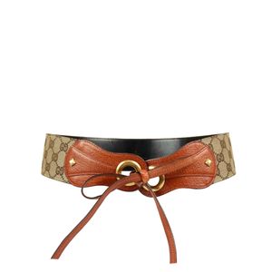 Cinto Gucci Jacquard e Couro Caramelo