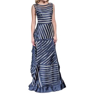 Vestido Vitorino Campos Seda Azul e Branco