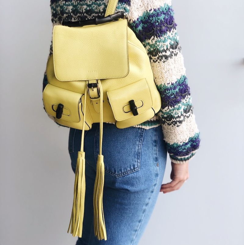 Mochila-Gucci-Bambu-Couro-Amarelo