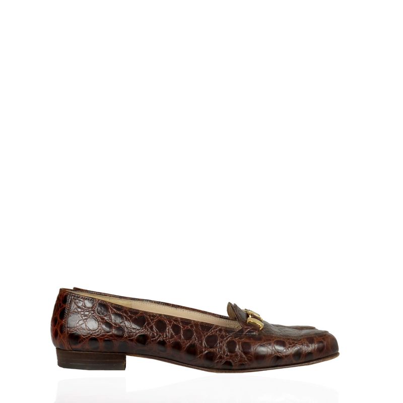 Mocassim-Salvatore-Ferragamo-Couro-Croco-Marrom-Vintage